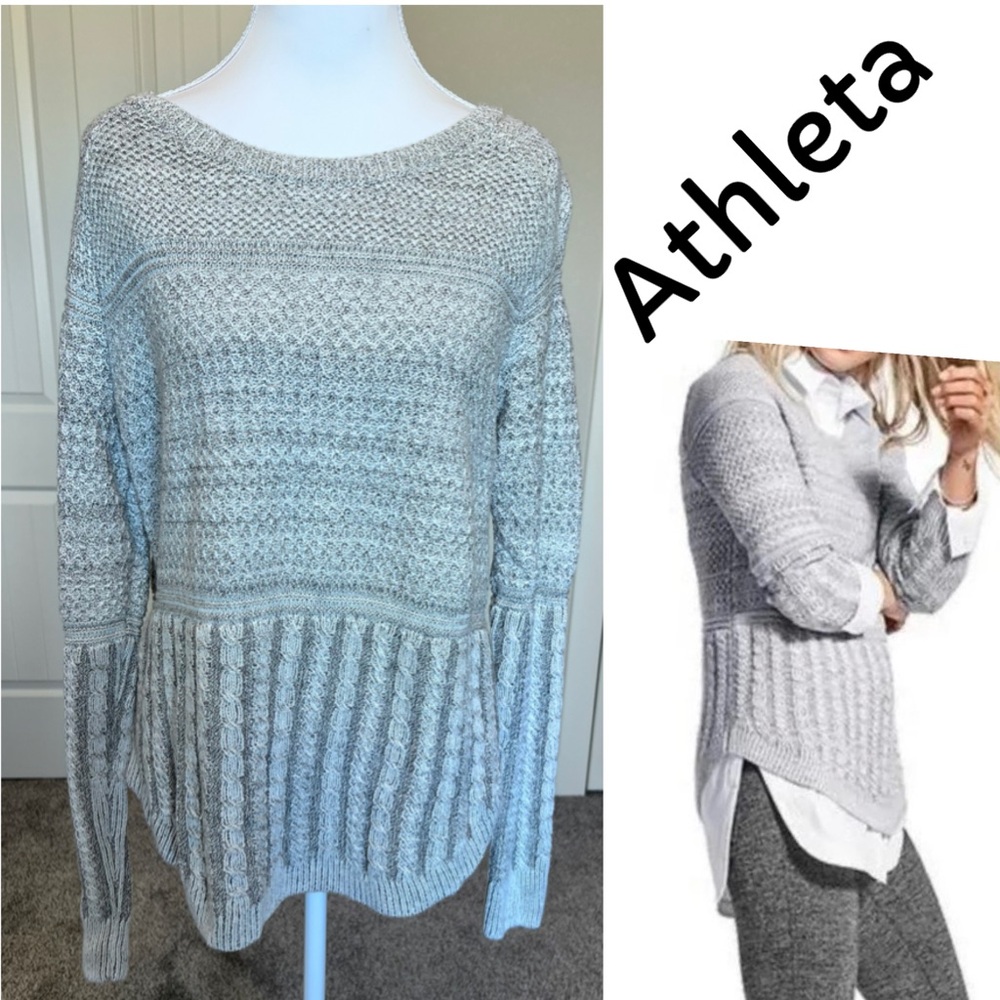 ATHLETA Borealis Sweater Gray Pullover Extra Fine Merino Wool Blend Sz Small